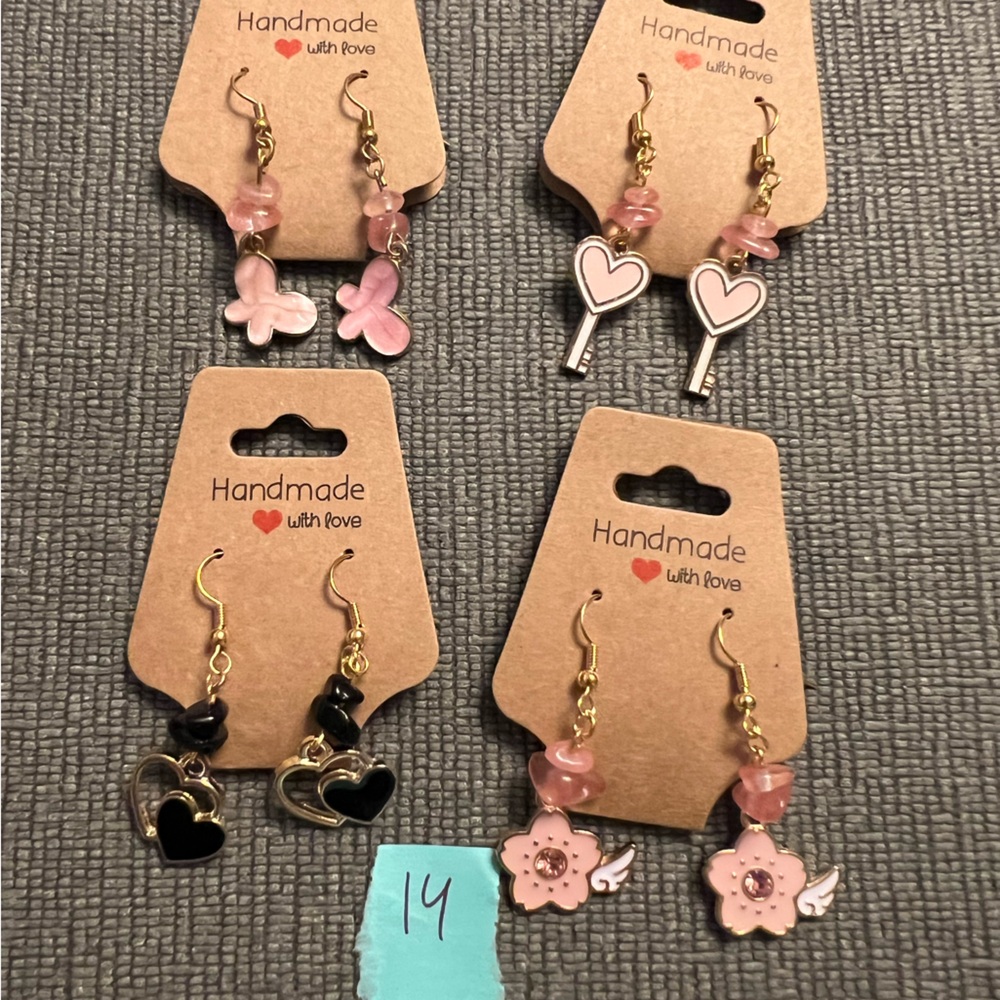 4 pairs of handmade earrings hypoallergenic metals small business made nwt